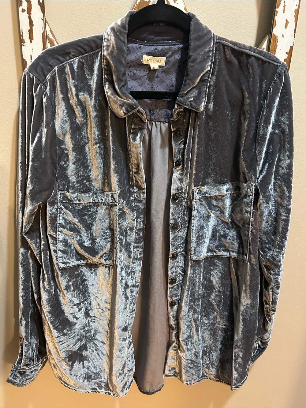 Pilcro Silver Velvet Button-Up Shacket - Picture 2 of 4